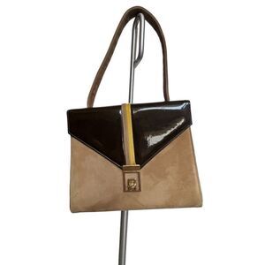 Vintage hand bag brown suede with dark bro wn with magnet closure